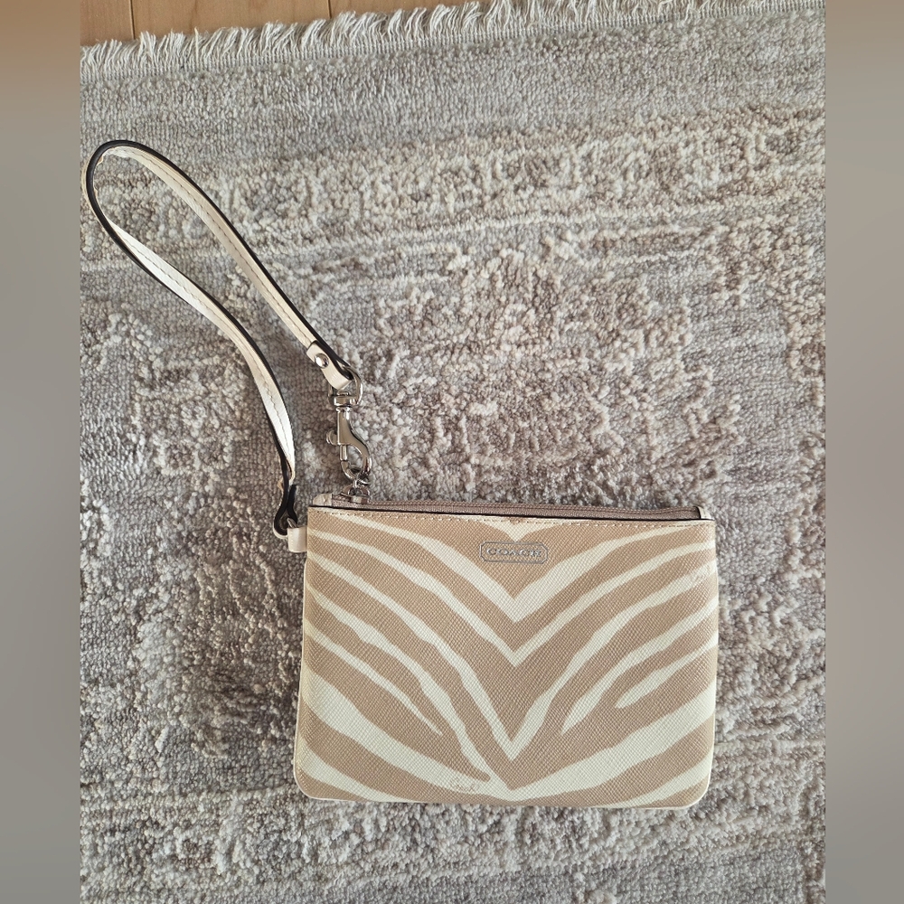 Coach Beige Zebra-Print Wristlet